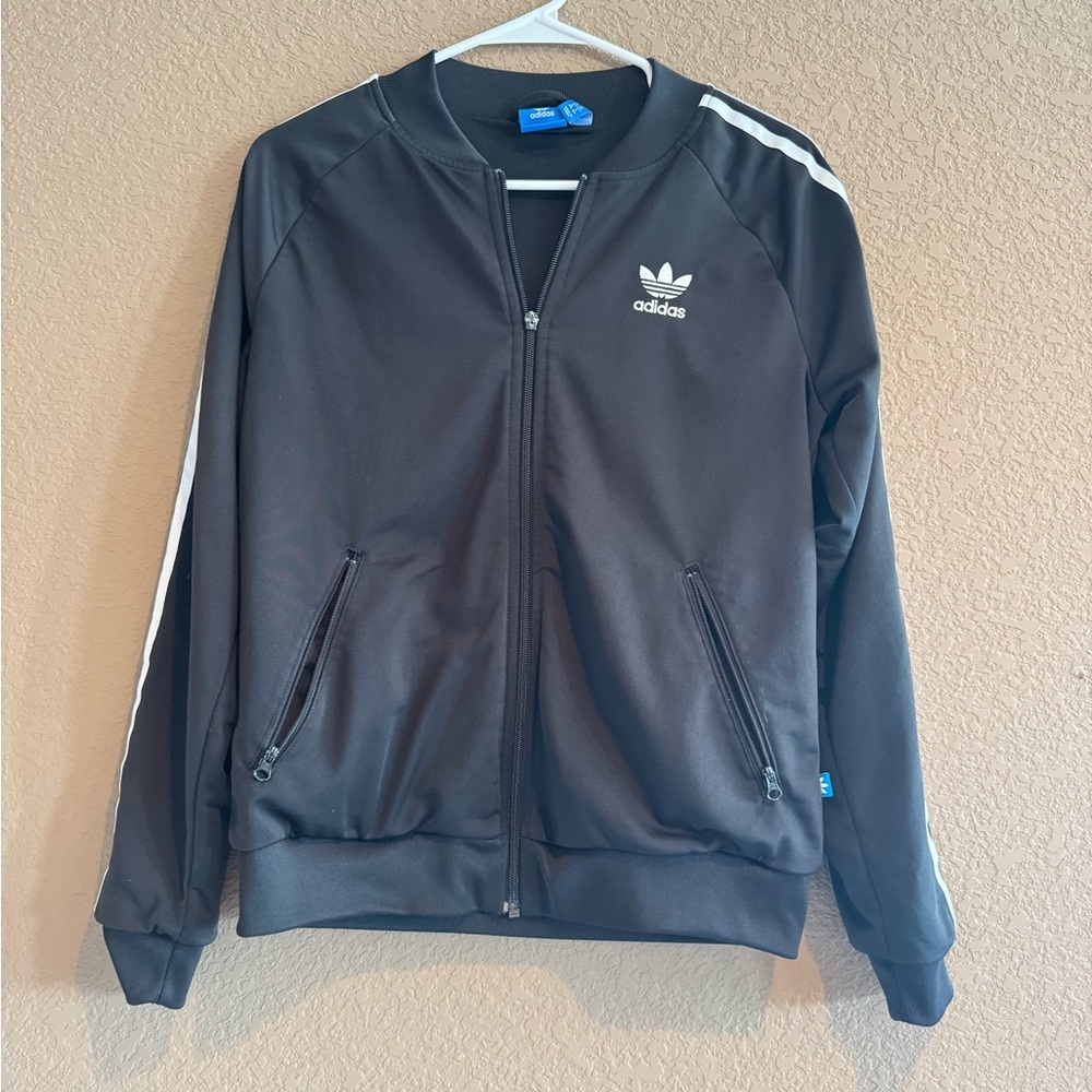 Adidas Black Bomber Jacket with White Stripes
